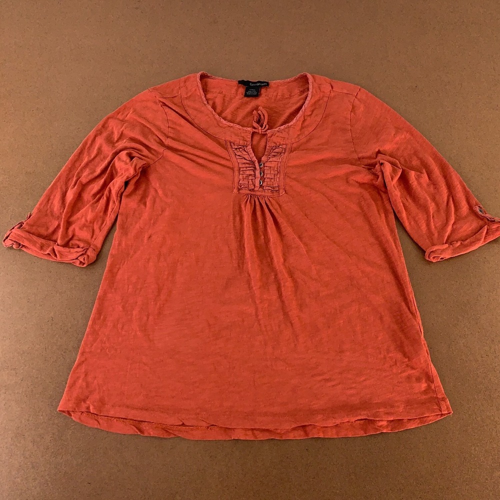 Calvin Klein Women's Size XL Burnt Orange 3/4 Sleeve V Neck Pullover Tunic Top